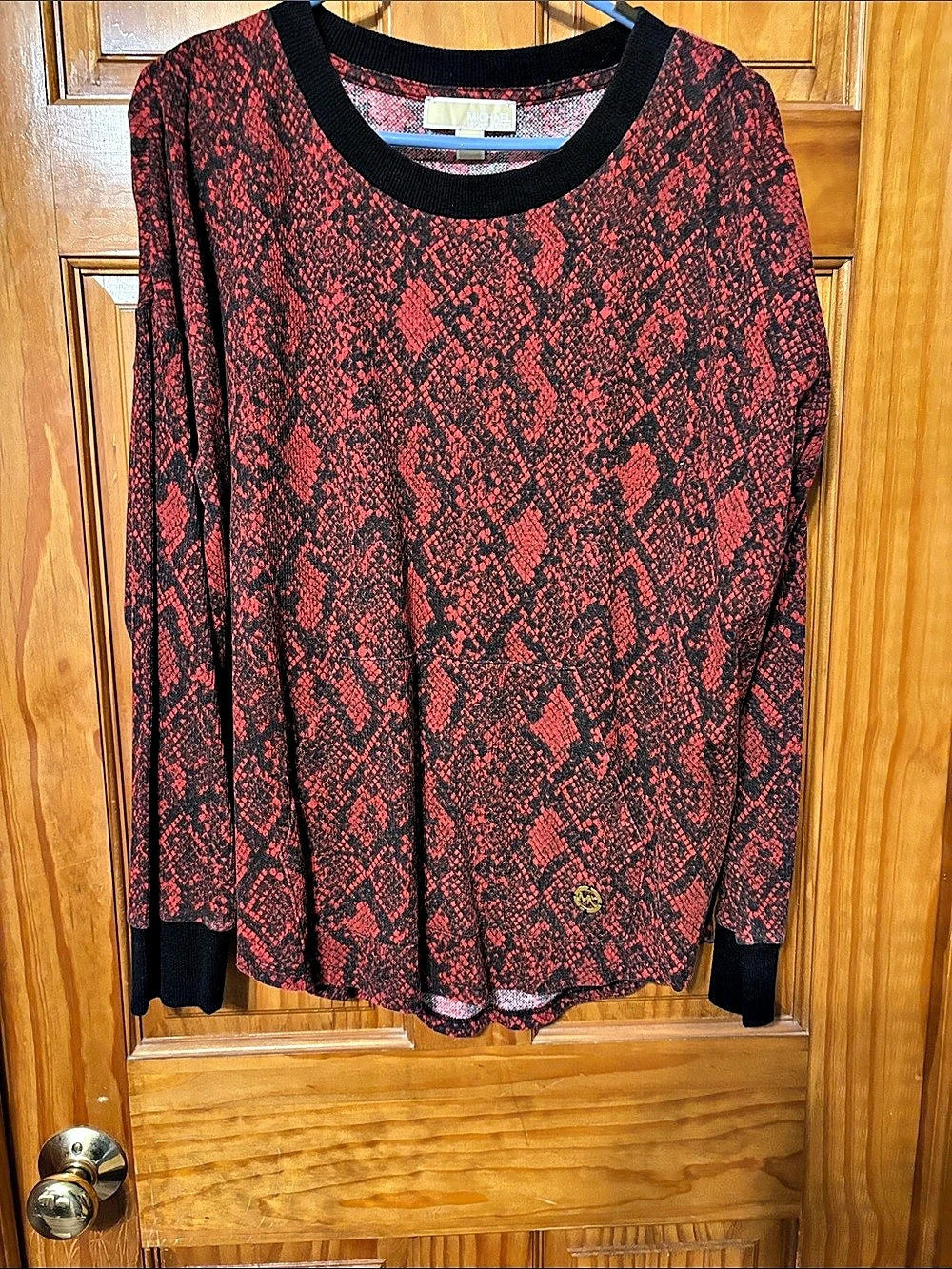 Michael Kors Red & Black Print Long Sleeve Top